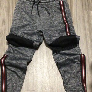SPORTS JOGGERS FASHION PANTS MENS GREY BLACK WITH STRIPE MEDIUM